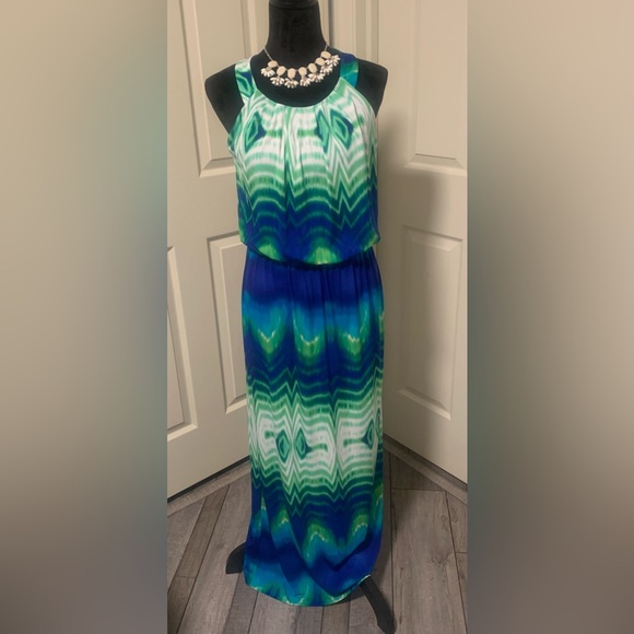 Donna Ricco Blue, Green and White Maxi Dress - Picture 1 of 5